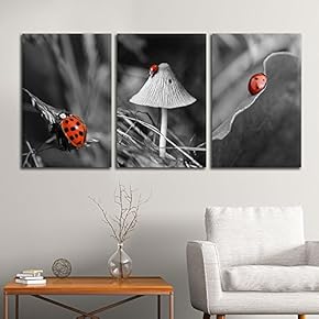 3 Panel Canvas Wall Art - Selective Color Photo of The Red Ladybug - Giclee Print Gallery Wrap Modern Home Art Ready to Hang - 16"x24" x 3 Panels