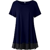 LARACE Plus Size Tunic Tops for Womens Summer Clothes Dressy Round Neck Short Sleeve Shirts Flowy Chiffon Blouses