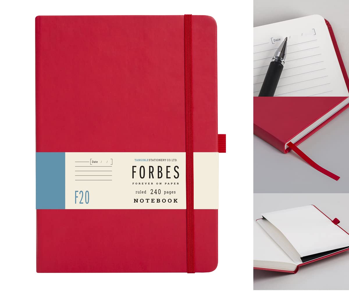 Tangible Stationery Co. Ltd FORBES Classic A5 Lined Notebook from 240 Page Hardback Journal | Elastic, Ribbon Marker & Pocket | Professional Lined Notebook for Notes, Work & School - Red — image 1