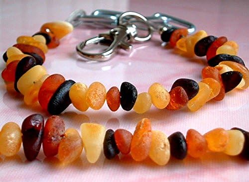 AMBERMILANA Dog and Cat Amber Collar Necklace/for Puppy Small or Medium Dogs / 10-14 inch (26-36 cm) / Natural Pet Prevention/Certified Raw Unpolished Baltic Amber