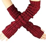 Vovotrade Winter Wrist Arm Hand Warmer Knitted Long Fingerless Gloves (Red-C)