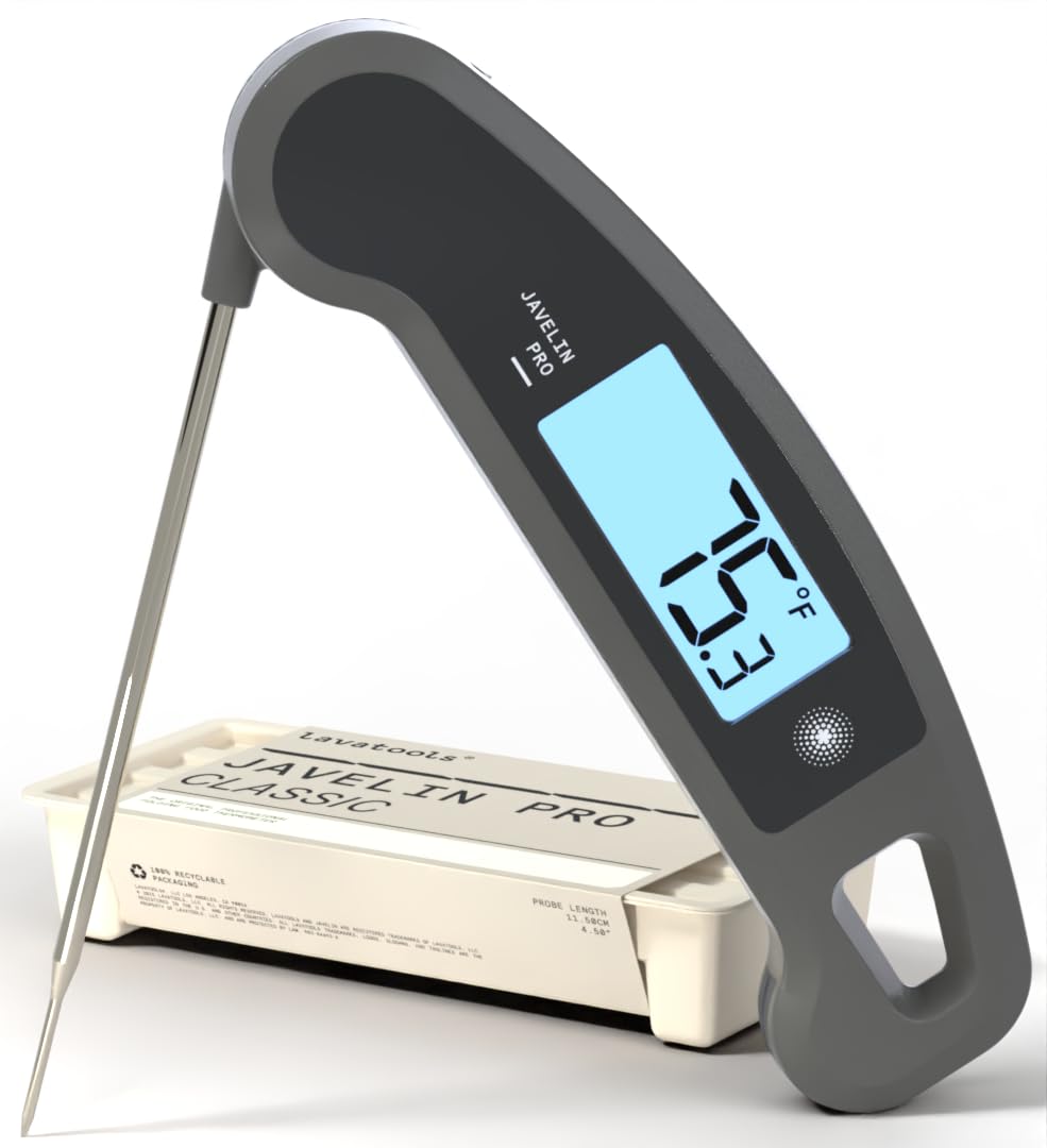Lavatools PX1D Javelin PRO Duo Ultra Fast Professional Digital Instant Read Meat Thermometer for Grill and Cooking, 110cm Probe, Auto-Rotating Backlit Display, Splash Resistant – Sesame