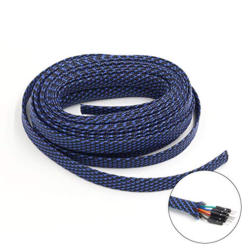PET Expandable Braided Sleeving Flexo wire Cable Sleeve (0.32" 33ft Black with Blue) Striveday