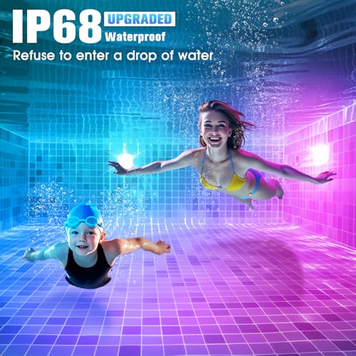 DeeprBetter Outdoor Pool Light with Remote Control, Rechargeable Underwater Pool Light with 9 Modes Underwater Light Show, IP68 Waterproof LED Pool Light, Spa Pool Lighting, 2 Pieces