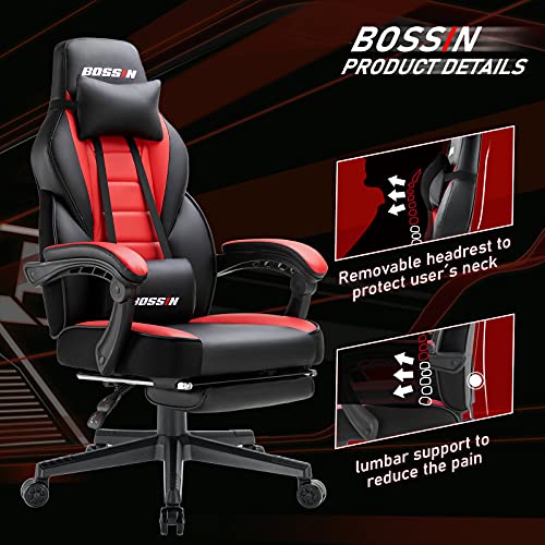 BOSSIN Gaming Chair Racing Style Gaming Chairs,Gamer Chairs for Adults,HighBack Leather PC