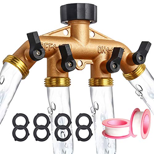OneBom Hose Splitter 3/4 Inch, Solid Brass Pipe Connector,Garden Hose Distributor Heavy Duty (4 Way) - Thumbnail 7