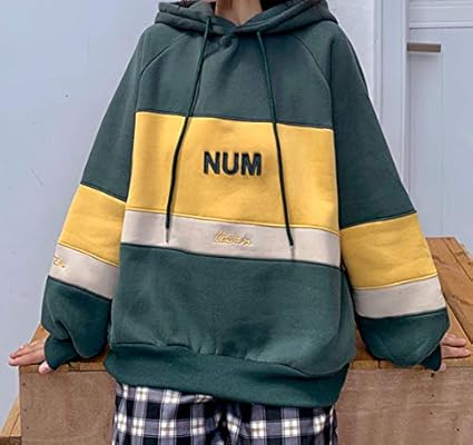 Amazon Dokuichigo パーカー レディース 韓国 裏起毛 長袖 バイカラー オルチャン 原宿系 双子コーデ グリーン トレーナー パーカー 通販