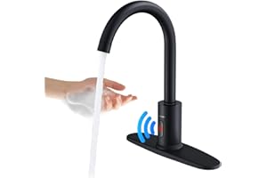 BODQEMR Touchless Bathroom Faucet-Tall Automatic Sensor Sink Faucet with Deck Plate, Control Box & Temperature Mixer – Mattle Black Finish for Bathroom & Vanity & Kitchen