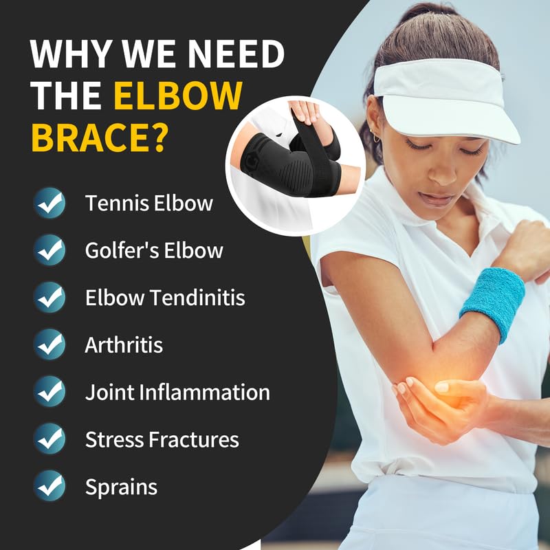 CAMBIVO 2 Pack Elbow Support with Straps & Gel Padding, Tennis Elbow Bandage Men Women for Tendinitis, Arthritis, Bandage Elbow for Weightlifting, Golf, Tennis, Garden