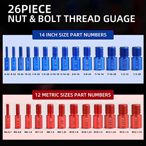 Nut and Bolt Thread Checker (Red & Blue) Nut and Bolt Size Gauge 14 Inch & 12 Metric New