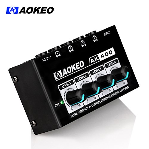 Aokeo Super Compact 4-Channel Stereo Headphone Amplifier with DC 12V Power Adapter for Sound Reinforcement, Studio, Stage, Choir, Features Ultra Low Noise, Premium Sonic Quality (AK-400)