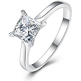 AVECON 1.5 Carat Princess Cut Cubic Zirconia Ring Silver Solitaire Engagement Wedding CZ Rings for Women Promise Jewelry Gift for Girlfriend Valentine's Day Christmas Size 10