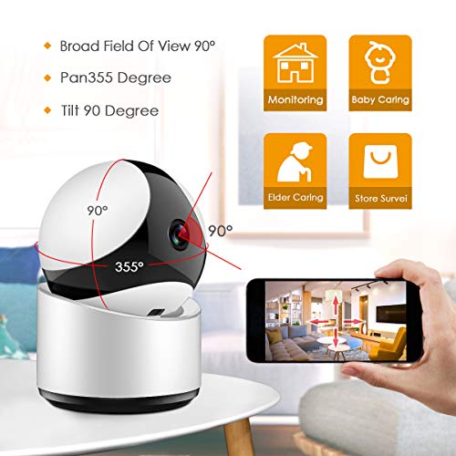 Wireless Security Camera, IP Camera WiFi Home Indoor Camera for Baby/Pet/Nanny, Motion Detection, 2 Way Audio Night Vision, Remote Monitoring (White 720)