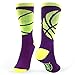 ChalkTalkSPORTS Basketball Sock | Athletic Mid Calf Woven Socks | Basketball Wrap | Purple and Neon Yellow