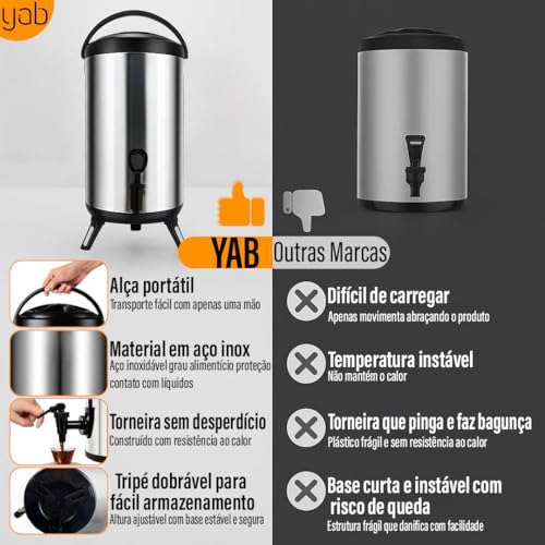 Garrafa Térmica Botijão Inox 8 Litros YAB Com Torneira Café Chá