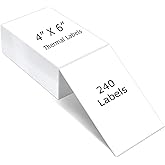 4" x 6" Thermal Labels, Fanfold Shipping Labels with Permanent Adhesive, White Printable Label Stickers for Barcodes, Addresses, Compatible with Zebra, Rollo Thermal Printer (4" x 6"-240pcs)