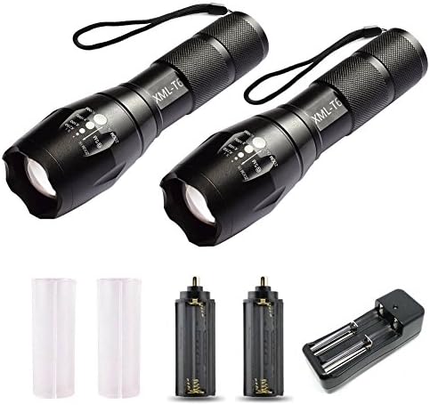 Permande 800 Lumen Tactical Flashlight XML-T6 LED Handhold Flashlight,Portable, Zoomable, Waterproof, Super Brightness with 5 Light Modes for Indoor and Outdoor Use, 2 pack (Batteries Not Included)