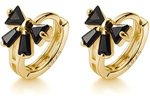 Reffeer Solid 925 Sterling Silver Bow Hoop Earrings Huggie for Women Teen Girls Black CZ Bowknot Hoop Earrings Ribbon Cartilage Huggie