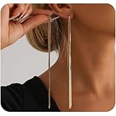 Golden Long Tassel Chain Earrings for Women Dainty Trendy Gold Statement Dangle Drop Earrings Thin Chain Dangling Ear Jewelry