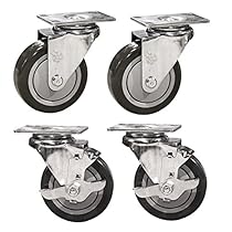 Service Caster SCC-SS20S414-PPUB-2-TLB-2 Stainless Steel Swivel Casters with Brakes, Non-marking Polyurethane Wheel, 4
