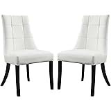 Modway Confer Modern Tufted Faux Leather Upholstered Parsons Two Dining Chairs in White