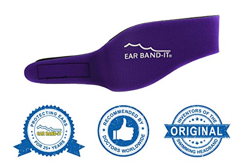 Ear Band-It Swimming Headband - Invented by Physician - Keep Water Out, Hold Ear Plugs in - The Original Swimmer's Headband - Doctor Recommended - Secure Earplugs (Purple, Large (Ages 10-Adult)) (Best Way To Keep Water Out Of Ears While Swimming)