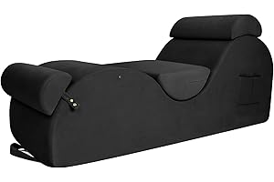 STSERT ZONE XL Chaise Lounge Chair for Yoga, Chaise Lounge with Headrest, Waist Pad, Foot Pad, Washable Cover Side Pockets Non-Slip Bottom, Yoga Chair for Relaxation Stretching (Black, X-Large)