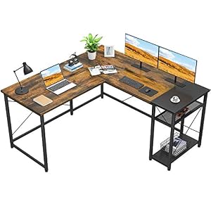 Foxemart L-Shaped Computer Desk, Industrial Corner Desk Writing Study Table with Storage Shelves, Space-Saving, Large…