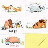 40 Animal Thank You Cards - With Yellow Envelopes