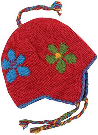 Nepal Hand Knit Ear Flaps Beanie Skull Ski 100% Wool Fleeced Hat/Cap
