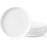 Kanwone Porcelain Dessert Salad Plates - 8 Inch - Set of 6, White, Microwave and Dishwasher Safe Plates, White Dishes, Morden Plates