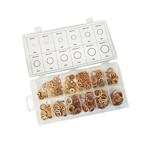 Homyl 280pcs Copper Washers Flat Ring Sump Plug Oil Seal Gasket Assorted Set 12 Sizes PACK