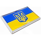 Perdecor Ukraine Trident Flag Sticker Emblem Ukrainian Decal Car Chrome Flags, 2 Pack, 3 x 2 inches