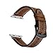 Elobeth iWatch Band Series 4 44mm Genuine Leather Replacement Watchband Crazy Horse Double Lines with Secure Metal Clasp Buckle Compatible Apple Watch 4 44mm/ 42mm Brown