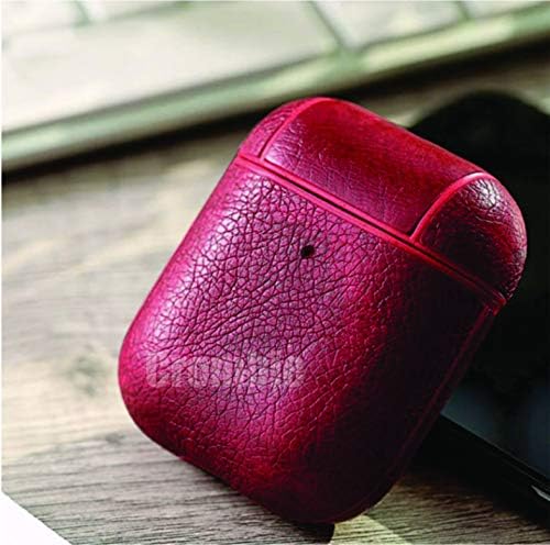 Crombie Leather Airpod Case Portable Rich Color with Metal Clasp Accessories for Aiprods 1 & 2 Support Wireless Charging - (Red)