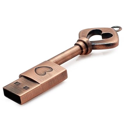 LANYOS Micro USB2.0 金属古銅ハート型の鍵USBメモリ /ハート型鍵USBメモリ/女性プレゼント用USBメモリ(16GB)