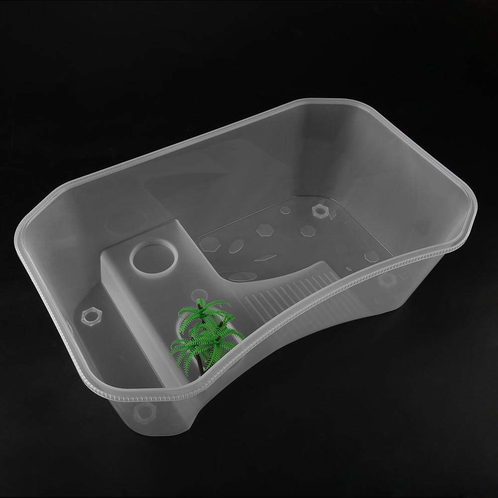 Plastic Turtle Habitat, Small Turtle Tank with Basking Platform Stair for Tortoise Crayfish Crab 15.74 x 9.05 x 5.11in White Compact Reptile Enclosure for Indoor Use