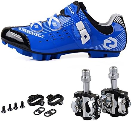 Men Women Mountain Bike Cycling Shoes and Pedals (Blue-Black + Black,US8/EU41/Ft25.5cm)