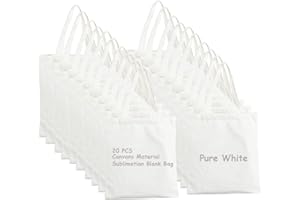 E-Found 20 Pcs Pure White Sublimation Blank Canvas Bag Craft Canvas Bag Screen Printing Blank Bag Material Canvas Tote Bag Shopping Tote Bags for DIY Carry Books and Lunch Box