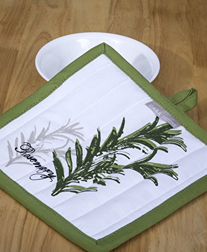 Set of Apron, Oven Mitt, Pot Holder, Pair of Kitchen Towels in a Unique Herb Garden Design, Made of 100% Cotton, Eco-Friendly & Safe, Value Pack and Ideal Gift Set, Kitchen Linen Set By CASA DECORS