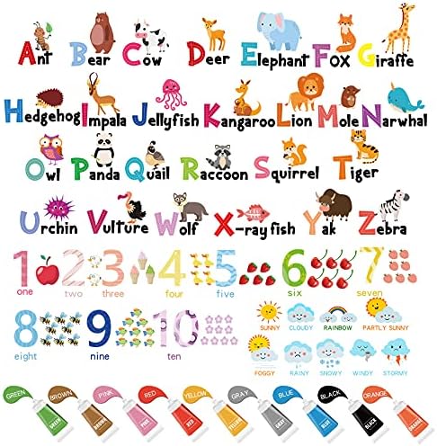 3 Sheets Alphabet Wall Decals Number Color Weather Learning Educational ...
