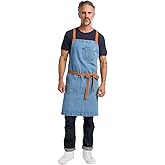 hedley & bennett Crossback Apron - Crossback Chef Apron with Pockets - 100% Cotton Denim, 8oz - Cedar Blue
