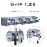 Broom and Mop Holder - AINATU Key Rack Towel Hooks Rack Mop and Broom Holder Hanger Cleaning Tool Organizer, Garden Tool Organizer Wall Mount Garage 4 Slots 5 Hooks for Wall Closet Mounted Organizer