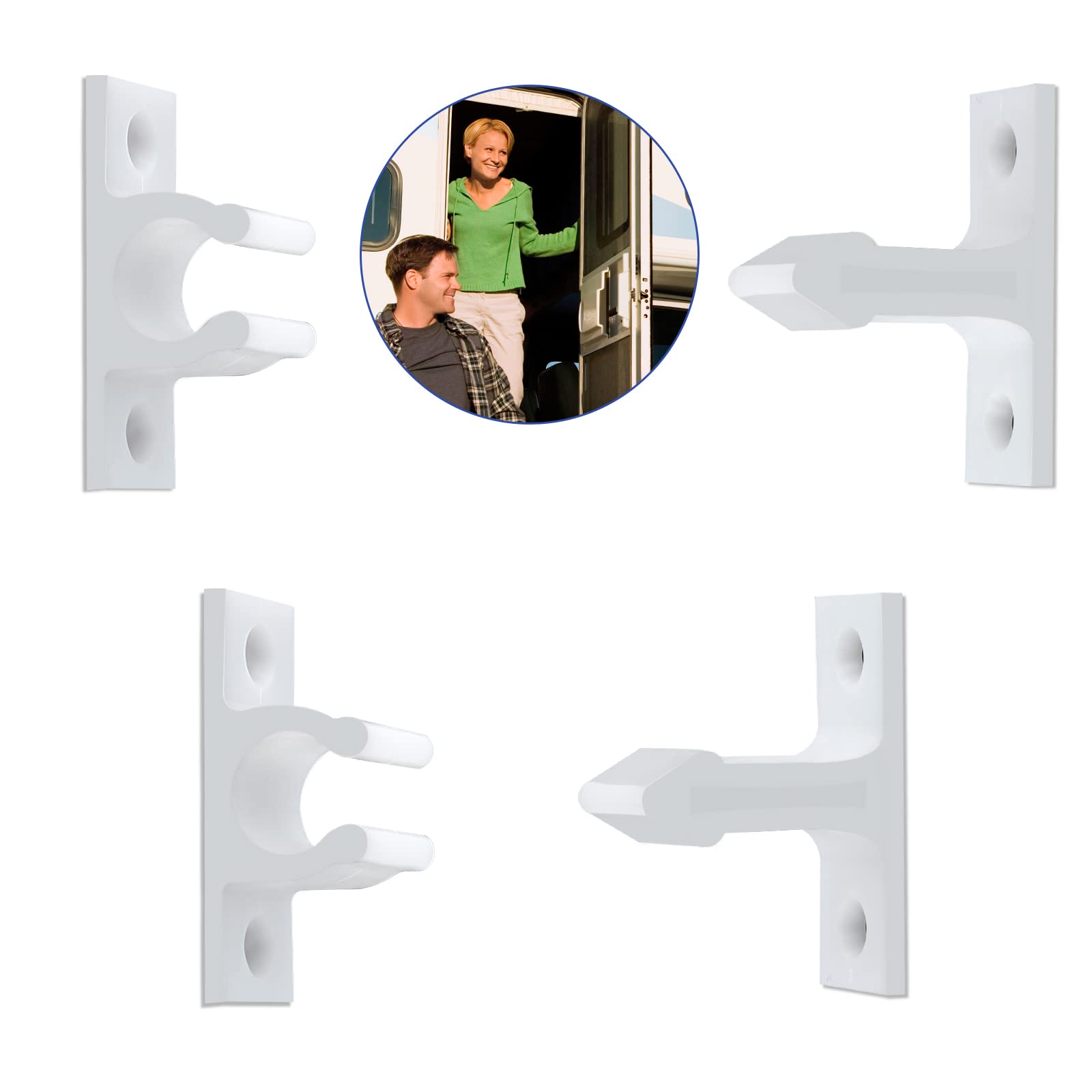 AIEX 2 Pairs Motorhome Door Latch, Plastic Door Retainer Kit T Shape Door Stop Retaining Rv Door Lock Door Retainer Holder Catch for Rv Campervans Caravans Motorhomes Shutters Doors Cabinets (White)