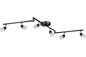 Unicozin Track Lights, 6-Light Heads LED Track Lighting Kit Black, 6 Way Ceiling Spot Light, Foldable Light Arms Perfect for Bedroom, Kitchen, Hallway, GU10 Base, Bulbs Not Included