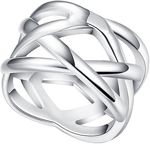 AONEW Womens 925 Sterling Silver Plated Weave Double "X" Criss Cross Eternity Thumb Ring Wedding Band Szie 9
