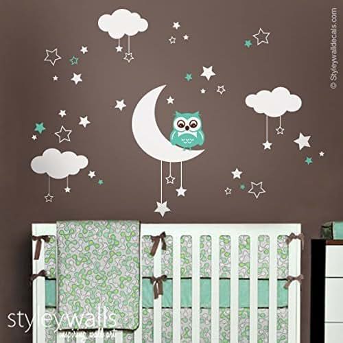 Amazon.com: Owl Wall Decal, Owl Wall Sticker, Moon Stars ...