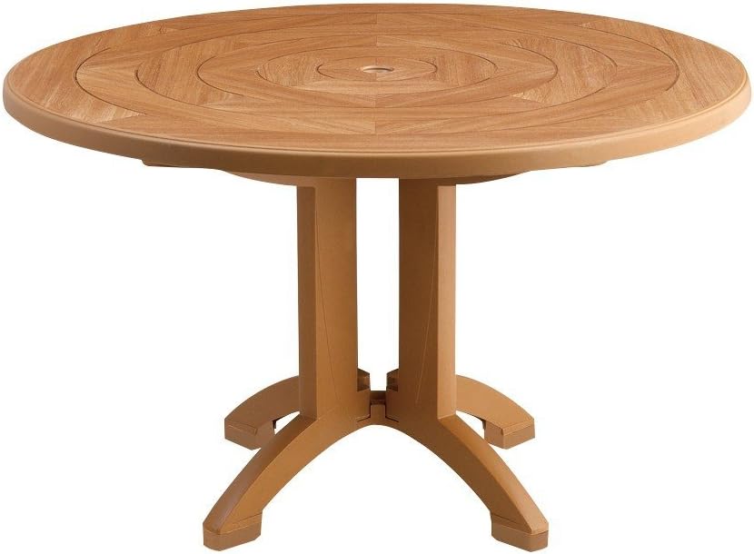 Grosfillex US920008 Atlantis 38" Round Resin Folding Table with Umbrella Hole - Teakwood
