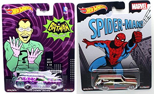 Delivery Set Marvel & DC 2015 Hot Wheels Pop Culture Series 2 Cars Spider-Man & Riddler Chevelle & Chevy Nova