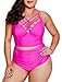 Dearlove Womens Plus Size Swimsuit Strappy Push Up Bikini Top High Waisted Swimsuit Bottom Two Piece Bathing Suit Solid Pink XXL 18 20